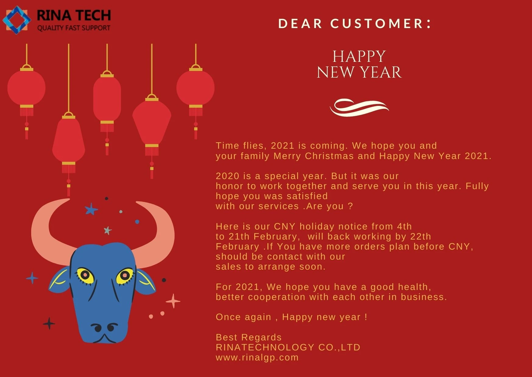 Lunar New Year 2021 Holiday Notice
